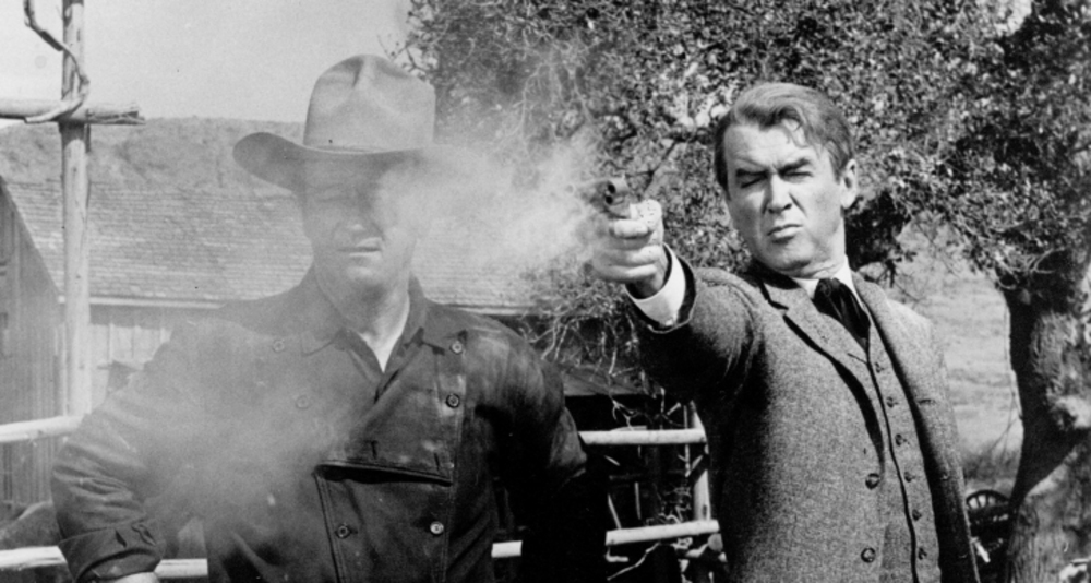 جان وین و جیمز استورات در فیلم «مردی که لیبرتی والانس را کشت»(the man who shot liberty valance)